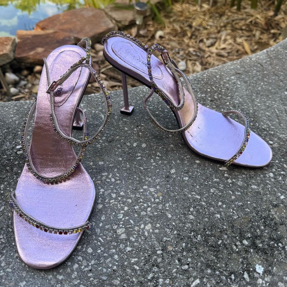 Purple Strappy Heels with Rhinestone Accents